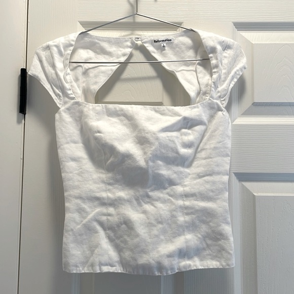 Reformation Cora Linen Top in White EUC Size 6 - Picture 4 of 5